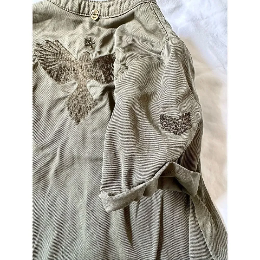 Girl’s Army Green Ruffle Skirt Shirt Dress, Sz: 4T